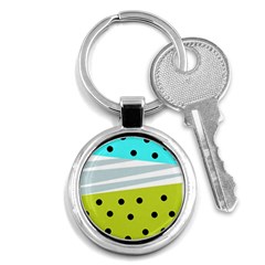 Mixed Polka Dots And Lines Pattern, Blue, Yellow, Silver, White Colors Key Chain (round) by Casemiro