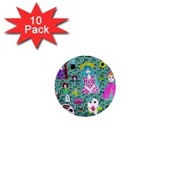 Blue Denim And Drawings Daisies Aqua 1  Mini Buttons (10 Pack)  by snowwhitegirl