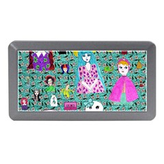 Blue Denim And Drawings Daisies Aqua Memory Card Reader (mini) by snowwhitegirl