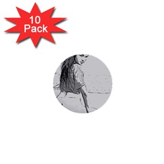 Beauty At The Beach, Sexy Girl Illustration, Black And White 1  Mini Buttons (10 Pack)  by Casemiro