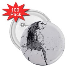 Beauty At The Beach, Sexy Girl Illustration, Black And White 2 25  Buttons (100 Pack)  by Casemiro