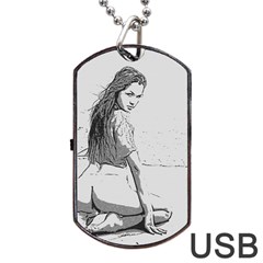 Beauty At The Beach, Sexy Girl Illustration, Black And White Dog Tag Usb Flash (two Sides) by Casemiro