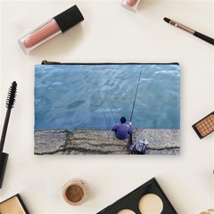 Senior Man Fishing At River, Montevideo, Uruguay001 Cosmetic Bag (medium) by dflcprintsclothing