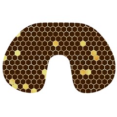 Gold Honeycomb On Brown Travel Neck Pillow by Angelandspot