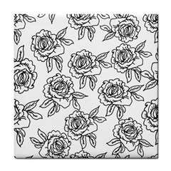 Line Art Black And White Rose Tile Coaster by MintanArt