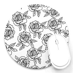 Line Art Black And White Rose Round Mousepads by MintanArt