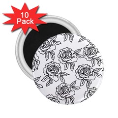 Line Art Black And White Rose 2 25  Magnets (10 Pack)  by MintanArt