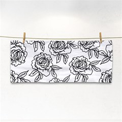 Line Art Black And White Rose Hand Towel by MintanArt