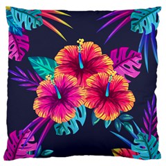 Neon Flowers Large Flano Cushion Case (two Sides) by goljakoff