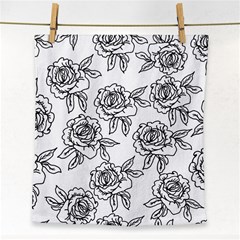 Line Art Black And White Rose Face Towel by MintanArt