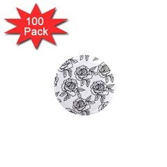 Line Art Black And White Rose 1  Mini Magnets (100 Pack)  by MintanArt