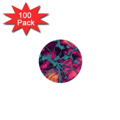 Pink And Turquoise Alcohol Ink 1  Mini Buttons (100 Pack)  by Dazzleway