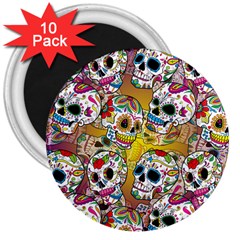 Sugar Skulls 3  Magnets (10 Pack)  by ExtraAwesomeSauce