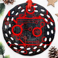 Tech - Red Round Filigree Ornament (two Sides) by ExtraAwesomeSauce