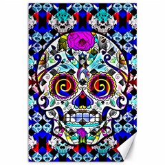 Sugar Skull Pattern 2 Canvas 12  X 18  by ExtraAwesomeSauce