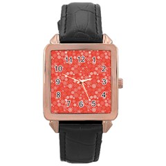 Christmas Snowflakes Rose Gold Leather Watch  by ExtraAwesomeSauce