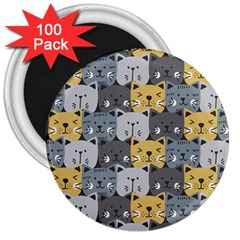 Cute Cat Pattern 3  Magnets (100 Pack) by ExtraAwesomeSauce