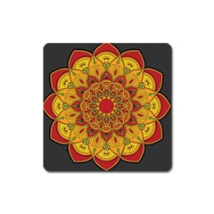 Mandela Flower Orange And Red Square Magnet by ExtraAwesomeSauce