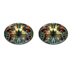 Multicolor Floral Art Copper Patina  Cufflinks (oval) by CrypticFragmentsDesign