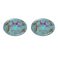 Retro Hippie Abstract Floral Blue Violet Cufflinks (oval) by CrypticFragmentsDesign