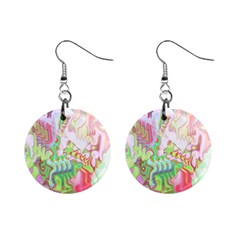 Boho Hippie Trippy Psychedelic Abstract Hot Pink Lime Green Mini Button Earrings by CrypticFragmentsDesign