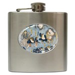 Famous heroes of the kabuki stage played by frogs  Hip Flask (6 oz) Front