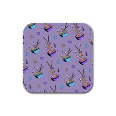 Japanese Ramen Sushi Noodles Rice Bowl Food Pattern Rubber Square Coaster (4 Pack)  by DinzDas