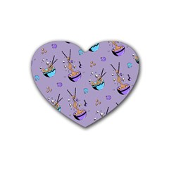 Japanese Ramen Sushi Noodles Rice Bowl Food Pattern Heart Coaster (4 Pack)  by DinzDas