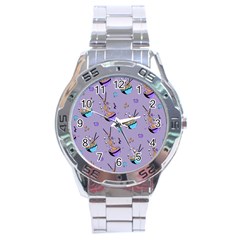 Japanese Ramen Sushi Noodles Rice Bowl Food Pattern Stainless Steel Analogue Watch by DinzDas