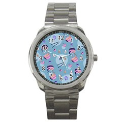 Japanese Ramen Sushi Noodles Rice Bowl Food Pattern 2 Sport Metal Watch by DinzDas