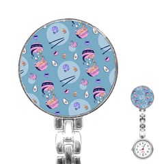 Japanese Ramen Sushi Noodles Rice Bowl Food Pattern 2 Stainless Steel Nurses Watch by DinzDas