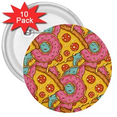 Fast Food Pizza And Donut Pattern 3  Buttons (10 Pack)  by DinzDas