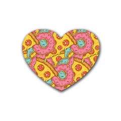 Fast Food Pizza And Donut Pattern Heart Coaster (4 Pack)  by DinzDas