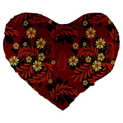 Folk Flowers Pattern Large 19  Premium Heart Shape Cushions by Eskimos