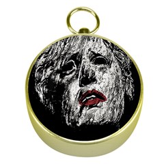 Creepy Head Sculpture Artwork Gold Compasses by dflcprintsclothing