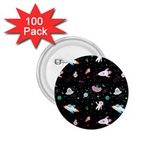 Funny Astronauts, Rockets And Rainbow Space 1 75  Buttons (100 Pack)  by SychEva