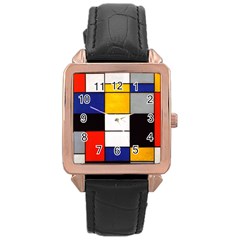 Composition A By Piet Mondrian Rose Gold Leather Watch  by maximumstreetcouture