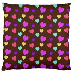 Colorfull Hearts On Choclate Large Flano Cushion Case (two Sides) by Daria3107