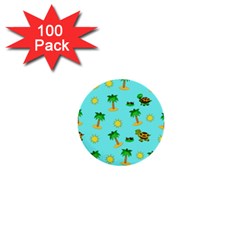 Turtle And Palm On Blue Pattern 1  Mini Buttons (100 Pack)  by Daria3107