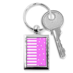 Saturated Pink Lines And Stars Pattern, Geometric Theme Key Chain (rectangle) by Casemiro