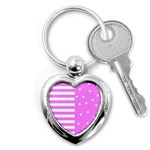 Saturated Pink lines and stars pattern, geometric theme Key Chain (Heart) Front