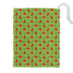 Juicy Slices Of Watermelon On A Green Background Drawstring Pouch (5xl) by SychEva
