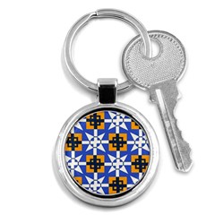 Shapes On A Blue Background                                                           Key Chain (round) by LalyLauraFLM