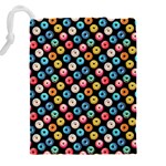 Multicolored Donuts On A Black Background Drawstring Pouch (5XL) Back