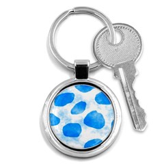 Cloudy Watercolor, Blue Cow Spots, Animal Fur Print Key Chain (round) by Casemiro
