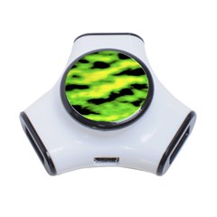 Green  Waves Abstract Series No12 3-port Usb Hub by DimitriosArt