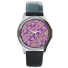 Liquid Art Pouring Abstract Seamless Pattern Tiger Eyes Round Metal Watch by artico
