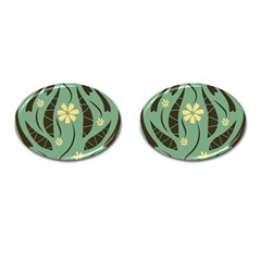 Folk Flowers Print Floral Pattern Ethnic Art Cufflinks (oval) by Eskimos