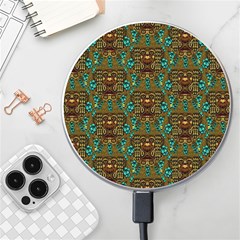 Artworks Pattern Leather Lady In Gold And Flowers Wireless Charger by pepitasart