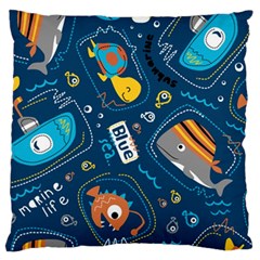 Seamless-pattern-vector-submarine-with-sea-animals-cartoon Standard Flano Cushion Case (two Sides) by Jancukart